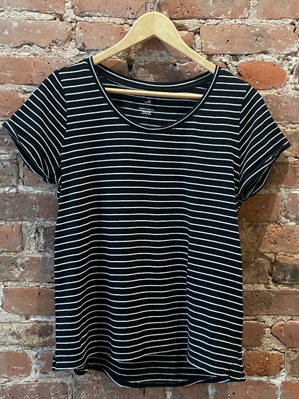 J. Jill Black & White Striped cuffed sleeve tee shirt - Size Small